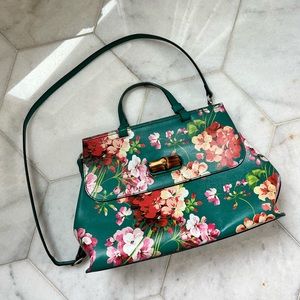 Gucci Bamboo Daily Top Handle Bag Blooms Print Leather Medium